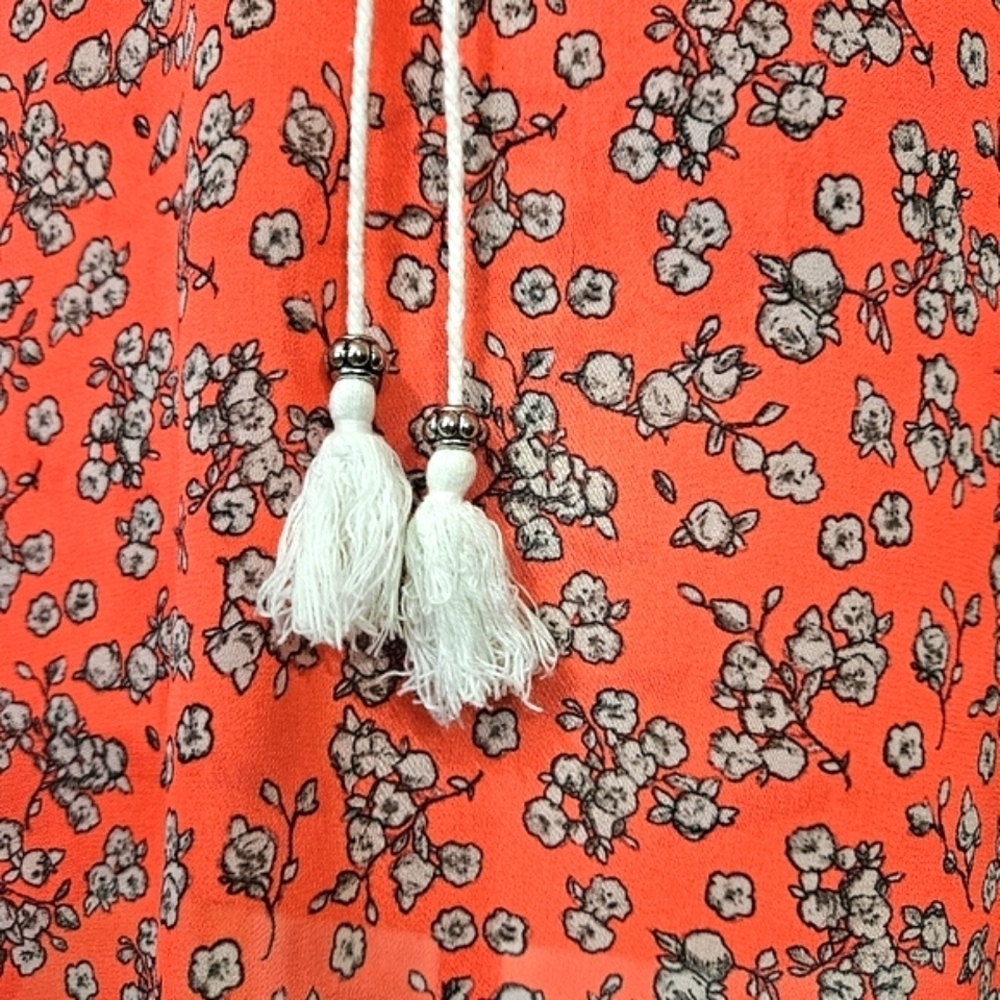 Democracy Boho Sheer Coral Lace Trimmed Blouse Size M - Picture 3 of 10